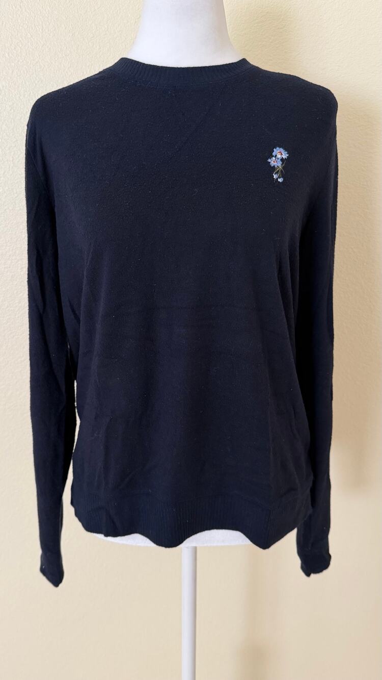 Lucky Brand Women Navy Blue Long Sleeve Crewneck Sweater Size M